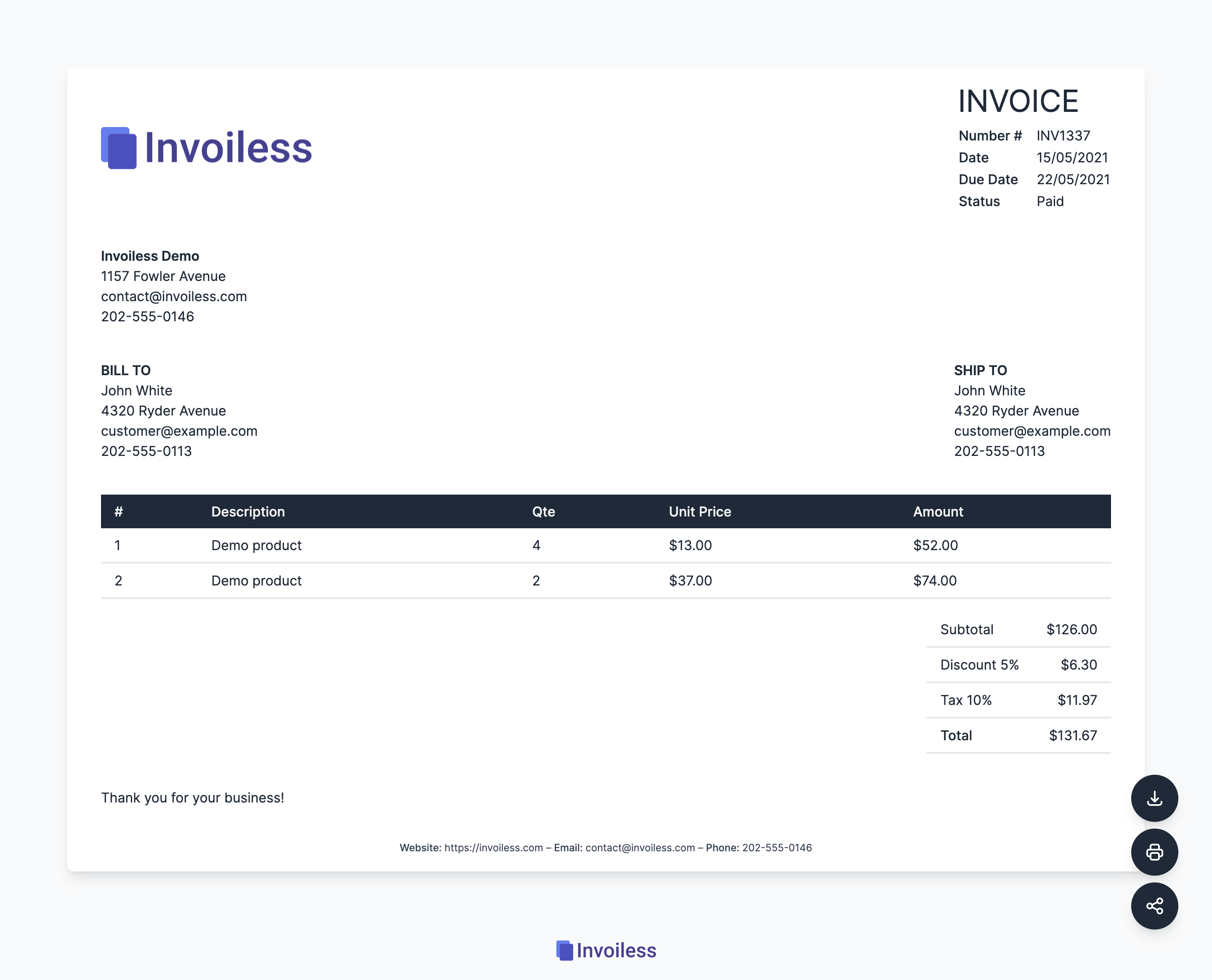 Invoiless demo